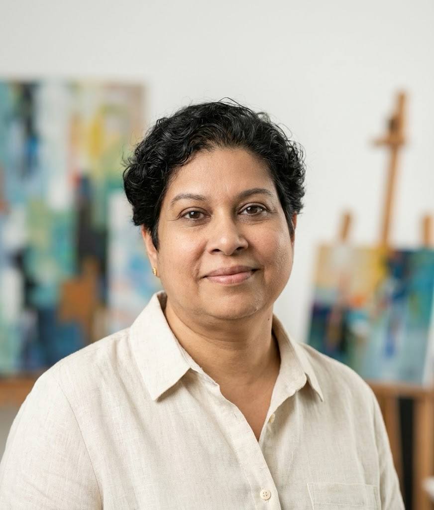 Portrait of Shreela Gokarn in her studio
